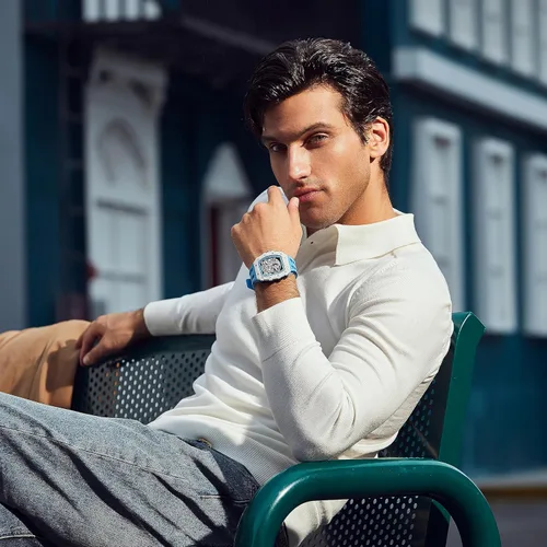 Vista 4 de Watch for Men, Automatic Skeleton Mechanical Mens Watch, 50M Waterproof Luxury Tonneau Square Big Face Dial Watch with SiliconeFluoroelastomer Watch