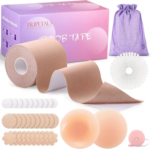 Vista 2 de Kit de cinta de levantamiento de senos, cinta invisible para levantamiento de senos con cubiertas de pezones, pétalos de mama