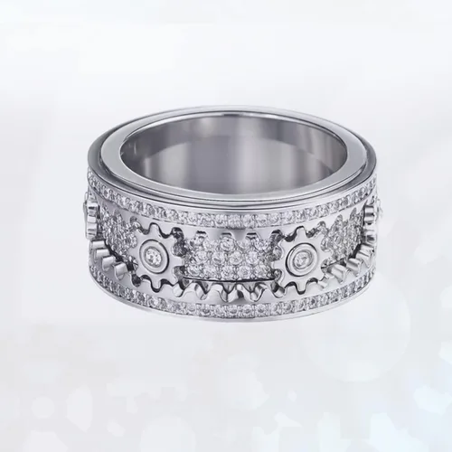 Vista 2 de xrxebv Anillos de banda para aliviar la ansiedad y el estrés para hombre, anillo mecánico giratorio para parejas, Metal, Diamante