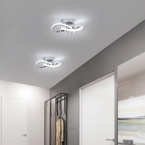 Vista 7 de Lámpara de Techo LED Moderna, Lámpara de Techo de 22W LED 6500K Blanco Frío Diseño Espiral para Pasillo de Corredor Balcón Cocina (Plateado)