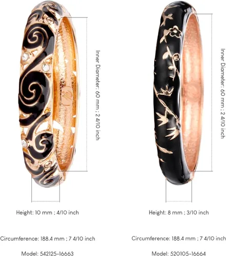 Vista 3 de UJOY Vintage Jewelry Cloisonne Artesanal Esmaltado Mariposa Flor Magnífica Rhinestone Oro Bisagra Brazalete Brazalete Brazaletes Regalos 88A09