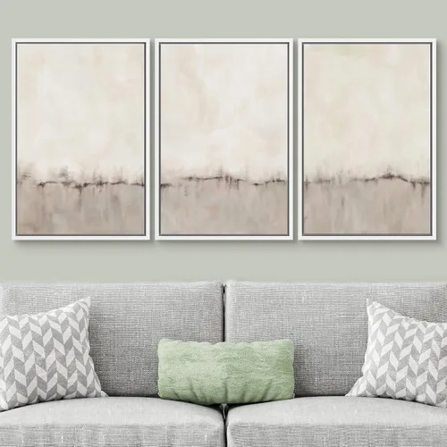 Vista 407 de SIGNWIN Lienzo enmarcado para pared, juego de arte pastel con cadena montañosa, bosque, niebla, naturaleza silvestre, ilustraciones modernas, arte