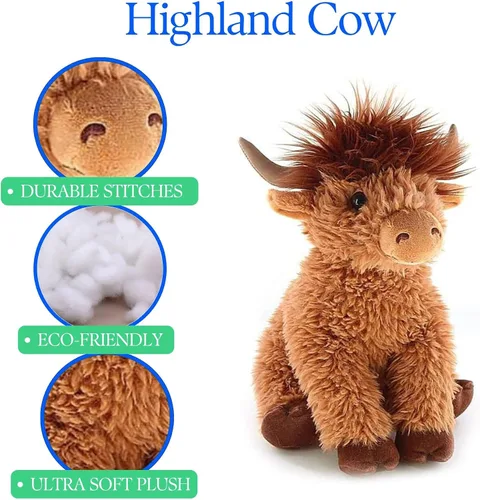 Vista 5 de The Petting Zoo Highland Cow - Peluche de vaca de peluche, regalos para niños, animales salvajes de la vida silvestre, juguete de peluche de vaca