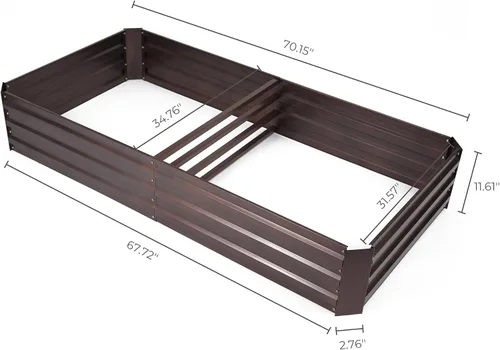 Vista 6 de LuxenHome - Kit de cama de jardín elevada galvanizada de 6 x 3 x 1 pies, para exteriores, caja rectangular de metal para jardinería, maceta grande