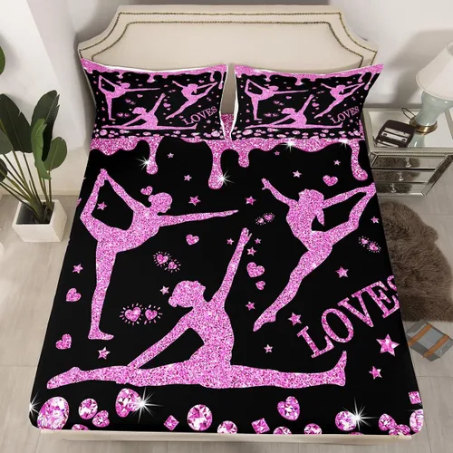 Vista 21 de Erosebridal Sábana bajera ajustable de gimnasia con bolsillo profundo para niñas y niños, tamaño individual, juego de ropa de cama deportiva