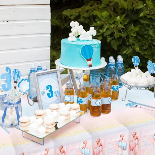 Vista 5 de Paquete de 3 manteles de oso de peluche, manteles de plástico para revelación de género, mantel impermeable rosa y azul para niños o niñas, baby