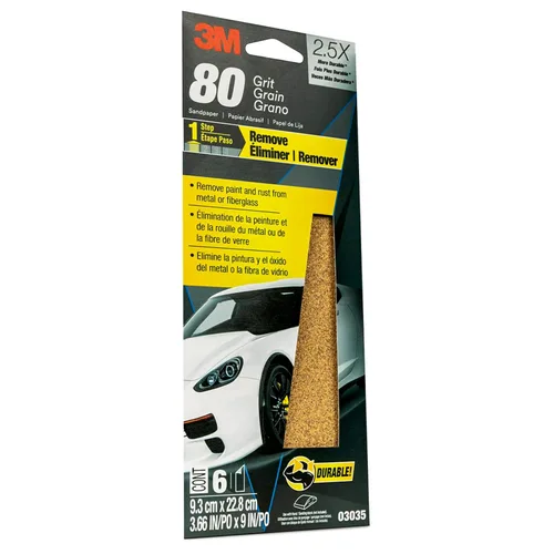 Vista 2 de 3M Papel de lija, 03035, grano 80, 3 2/3 in x 9 in, 6 hojas