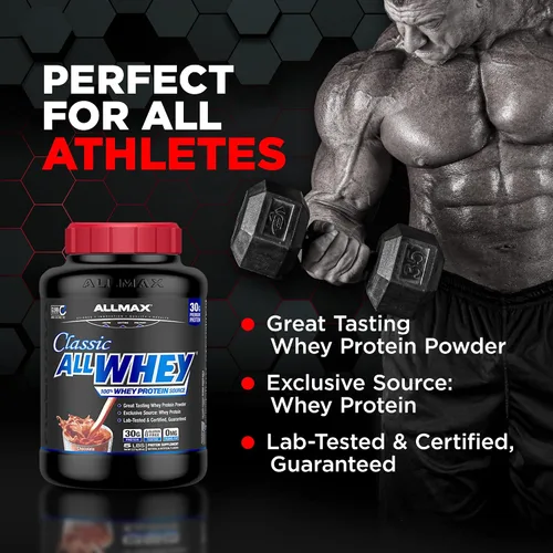 Vista 4 de ALLMAX Classic AllWhey - Proteína en polvo de suero de leche, chocolate, 2 libras, 1.06 oz de proteína por cucharada, sin gluten, baja en azúcar