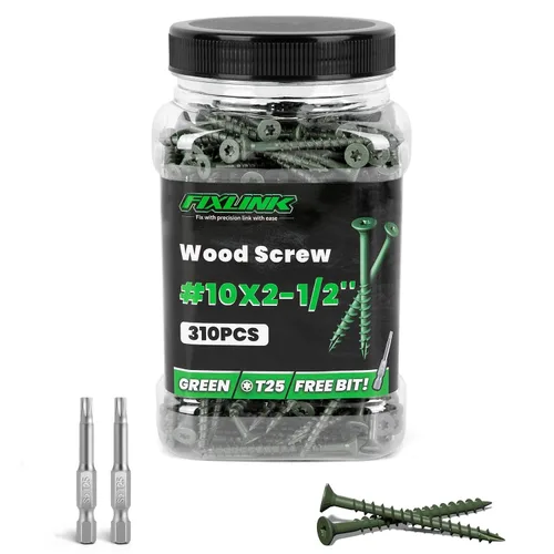 Vista 17 de Tornillos para madera de 2-1/2 pulgadas, tornillos para terraza FIXLINK #10 x 2-1/2", 310 piezas, recubiertos con epoxi, broca de estrella T25