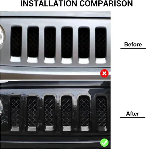 Vista 2 de 7 piezas de insertos de parrilla delantera con cubierta de rejilla para Jeep Patriot 2011-2016 (negro)