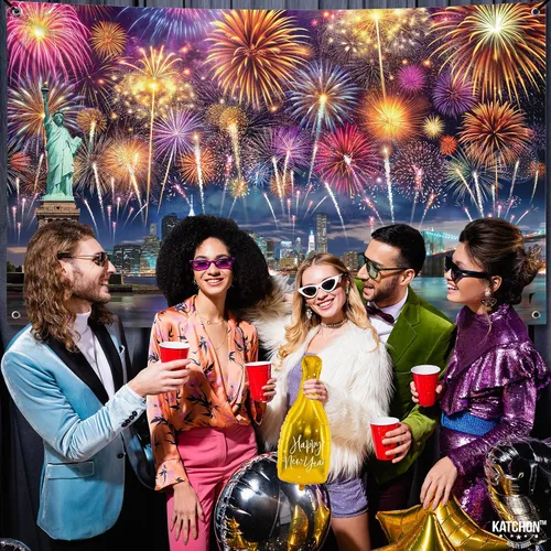 Vista 6 de KatchOn, Cartel XtraLarge de feliz año nuevo – 72 x 44 pulgadas Fondo de fuegos artificiales de Año Nuevo 2026 Decoraciones de Año Nuevo 2026