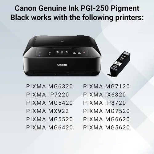Vista 6 de Canon PGI-250 Tanque de Tinta Pigmento Negro Genuino, Compatible con Impresoras MG6320, IP7220 & MG5420, MX922, MG5520, MG6420, MG7120, iX6820