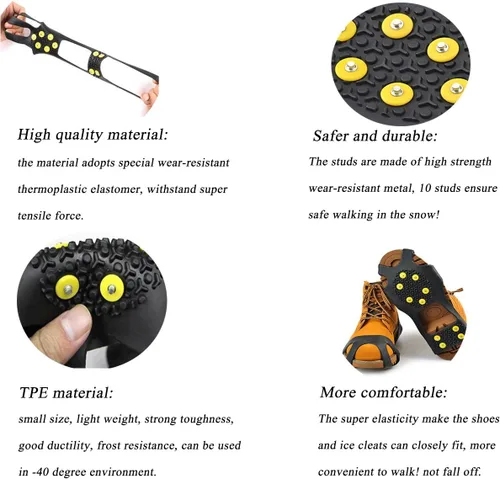 Vista 6 de HoFire Ice Cleats, Ice Grips Traction Cleats Grippers Non-Slip Over ShoeBoot Rubber Spikes Crampons Anti Easy Slip 10 Steel Studs Crampons Slip-on