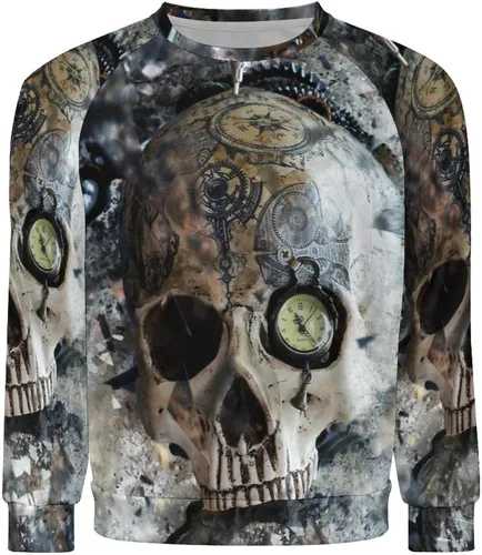 Vista 4 de Steampunk Skull Gear - Sudadera de cuello redondo para hombre, manga larga, suéter casual