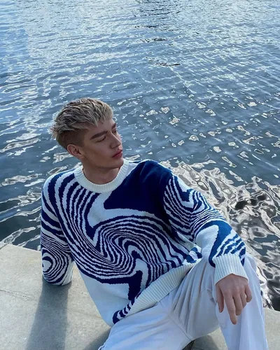 Vista 3 de Aelfric Eden Oversized Graphic Sweater Color Block Knitted Pullover Crewneck Casual Streetwear Sweaters Blue