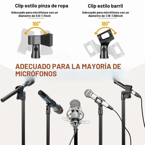 Vista 4 de CAHAYA Soporte de micrófono trípode de doble uso con brazo extensible y pie para micrófono portátil con bolsa de transporte y 2 clips para micrófono