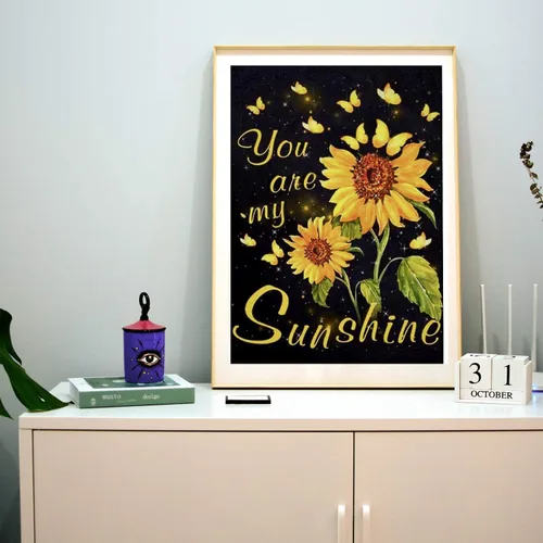 Vista 3 de MVVMTOP Kits de pintura de diamantes 5D para adultos, palabras de girasol, taladro completo, arte de punto de cruz, pintura por números