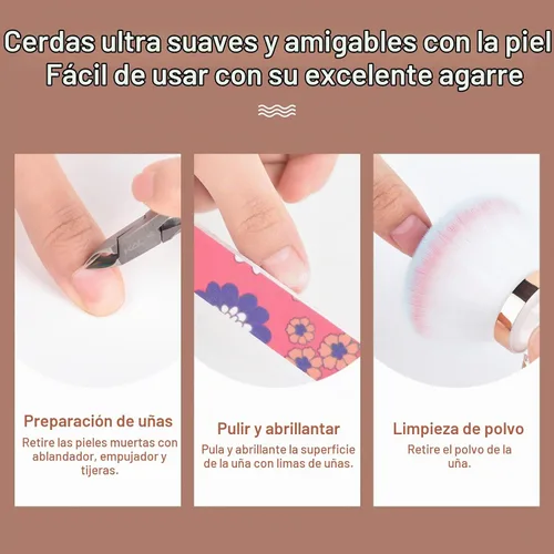 Vista 5 de KADS Cepillo para polvo de uñas, cepillo de maquillaje con forma de flor, base de cristal, cepillo de limpieza de uñas, herramienta de cepillo