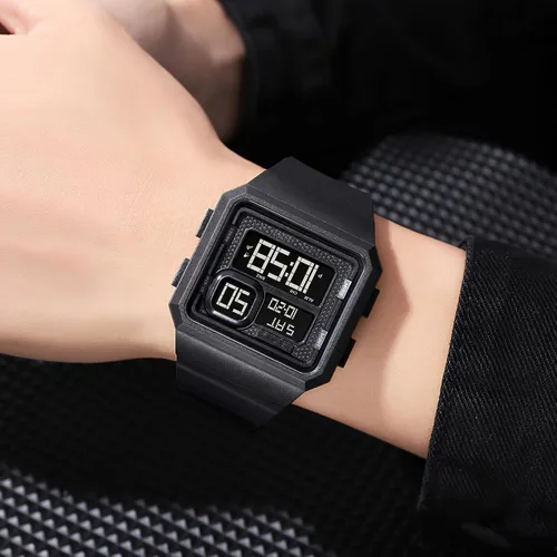 Vista 6 de Reginald Reloj de cara grande para hombre, tendencia de moda, multifuncional, impermeable, cronógrafo, digital, con correa de silicona, reloj