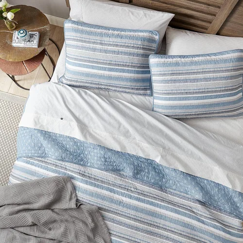 Vista 2 de Nautica - Juego de edredón Twin, ropa de cama de algodón suave y transpirable con sensación de peso medio, juego de cama reversible de 2 piezas