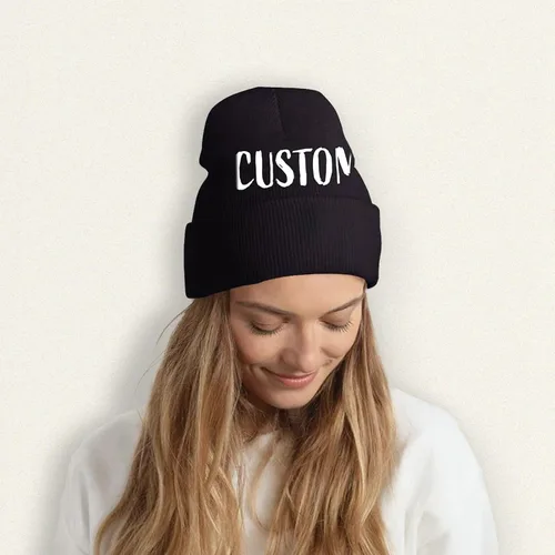 Vista 3 de Gorros personalizados para hombres y mujeres sombreros personalizados - Añadir texto logotipo foto - Sombreros de punto personalizados de invierno