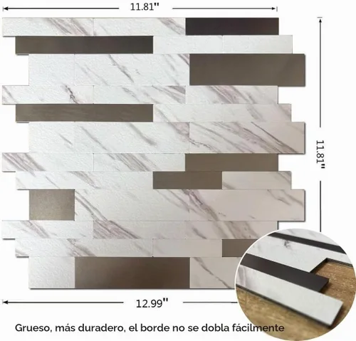 Vista 2 de 10 calcomanías de pared de mosaico de metal de PVC, mármol blanco Mármol blanco+gris esmerilado-2
