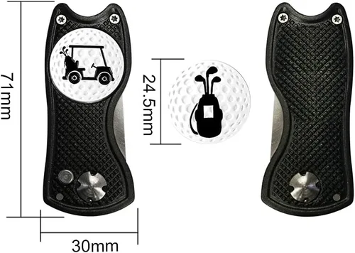 Vista 2 de Myartte Herramienta de reparación Divot de golf, herramienta plegable Divot, cuchilla de acero inoxidable con 2 piezas desmontables de marcador