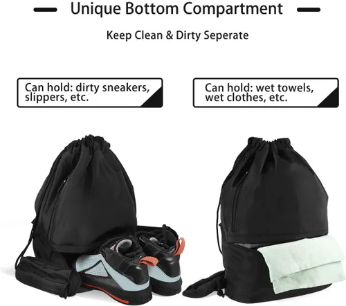 Vista 5 de Mochila deportiva ligera con cordón, mochila multiusos para viajes, para mujeres, hombres, gimnasio, deportes, yoga, Negro -, Mochilas Daypack