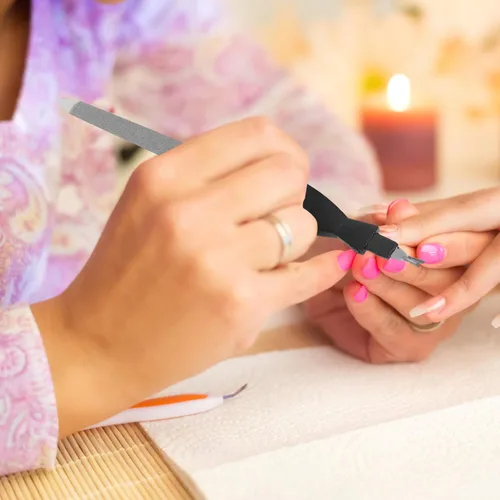 Vista 5 de Paquete de 12 limas de uñas, limas de uñas de metal para uñas naturales, acero inoxidable de 6.8 pulgadas, lima de uñas con punta afilada y mango