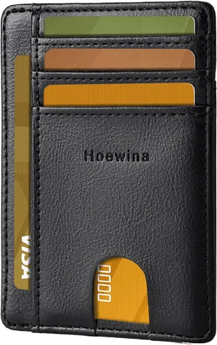 Vista 10 de Hoewina Cartera delgada para hombre, bolsillo frontal minimalista con bloqueo RFID, billetera de cuero delgada para tarjetas de viaje, regalos
