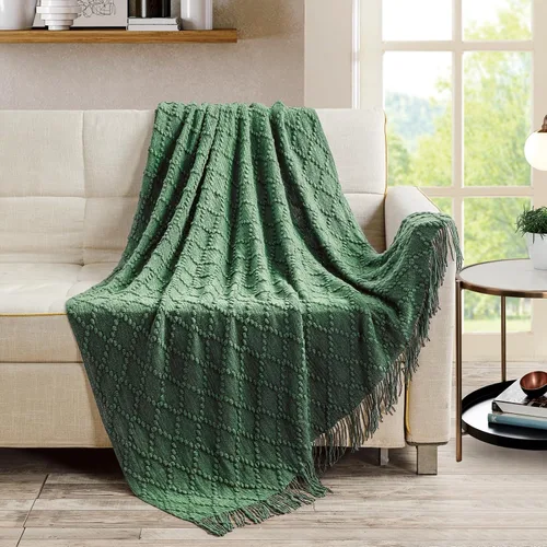 Vista 32 de Bourina Manta de punto decorativa con textura, unicolor y suave, para sofá, 50 x 60 pulgadas, almendra Knitted Throw Blanket 50x60 Inches, Soft