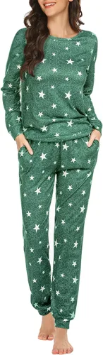 Vista 36 de Ekouaer - Conjunto de pijama de manga larga para mujer, ropa de dormir suave con cuello redondo y bolsillos, conjuntos de ropa de descanso Negro