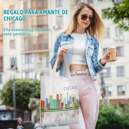 Vista 5 de Bolsas de lona Chicago de 9 piezas, regalo de recuerdo, bolsa de compras para regalos de viaje