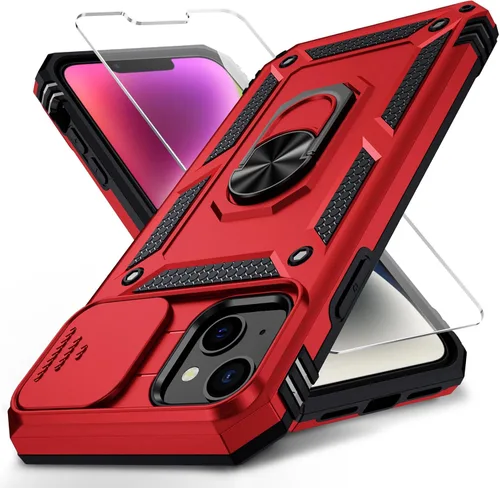 Vista 8 de Funda para iPhone 14 con cubierta para lente de cámara, protector de pantalla HD, protección contra caídas de grado militar de 10 pies, soporte