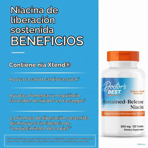 Vista 4 de Niacina Doctor's Best (liberación prolongada) (0,018 oz), DRB-00242, 1, 1 para hombres y mujeres, minimiza el enrojecimiento de la piel, niacina