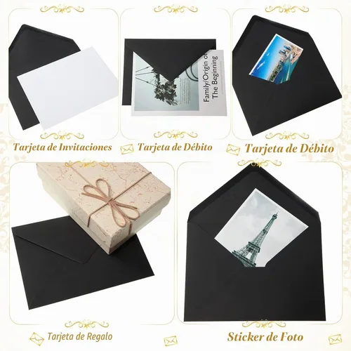 Vista 5 de Teling Paquete de 200 sobres negros de 5 x 7 pulgadas para invitación