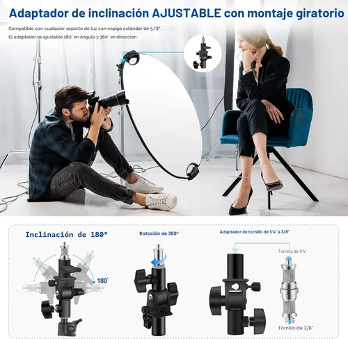 Vista 6 de WELLMAKING Reflector de 32 Pulgadas (80cm) para Fotografía, Reflector de Luz Plegable con Bolsa y Adaptador de Inclinación, Reflector de Manija 5