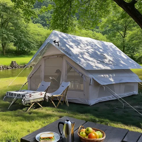 Vista 17 de SENLEETO Tiendas inflables para acampar, gran tienda de camping inflable con bomba manual, tiendas inflables fáciles de montar para 4-6 personas
