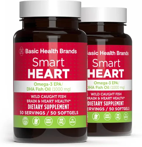Vista 8 de Basic Brands Smart Heart Omega-3 Aceite de pescado 1000 mg – Apoya la salud del corazón, triglicéridos saludables, función cerebral y bienestar
