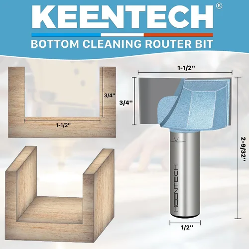 Vista 2 de KEENTECH Brocas de enrutador, 1/2" Shank, Fresa de limpieza inferior del enrutador, Broca de superficie con punta de carburo, Broca de spoilboard