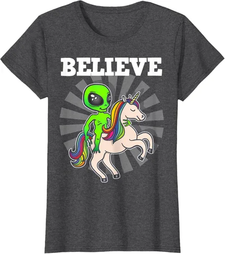 Vista 5 de Believe Space Alien Riding Unicorn - Camiseta de regalo divertida, Negro, S