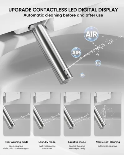 Vista 6 de Inodoro inteligente con bidé integrado con rociador de agua caliente y secadora, funcionamiento del sensor de pie, asiento calefactado con pantalla