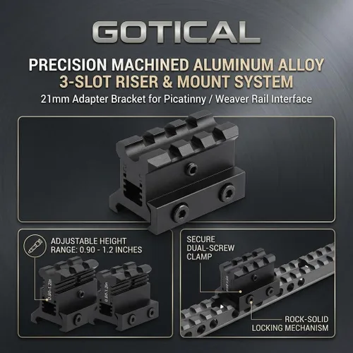 Vista 3 de Picatinny Riser Mount Adjustable Height Lockdown Series with Quick Release, 1.57", Raise 0.9-1.2 inches, Scalloped Picatinny Slots for Scopes