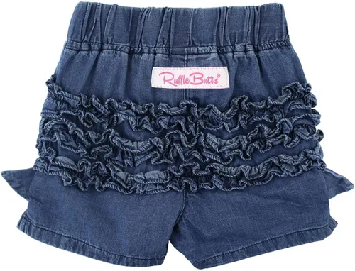 Vista 4 de RuffleButts Pantalones cortos tejidos para bebéniñas pequeñas con dobladillo con volantes