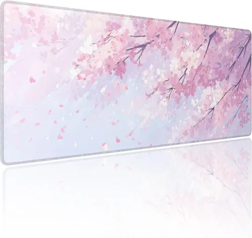 Vista 10 de Alfombrilla de mouse para juegos con diseño de flores y cerezas, base de goma antideslizante, alfombrilla de mouse extendida con bordes cosidos