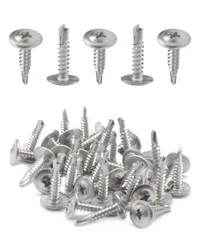 Vista 10 de Tornillos autorroscantes #8 x 1/2 pulgada para tornillos de metal de cabeza de armadura grande, 50 tornillos de madera a metal de acero inoxidable