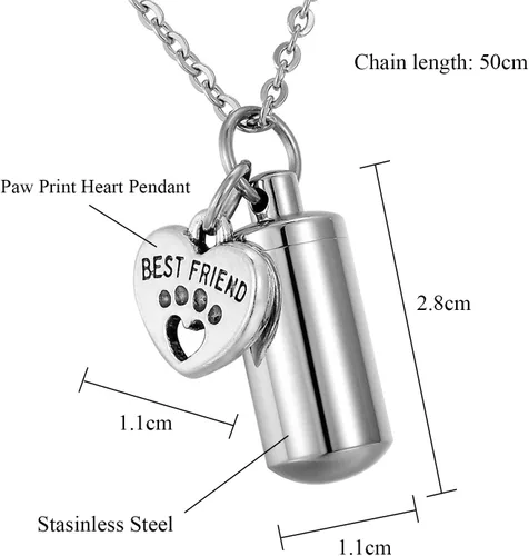 Vista 2 de TTVOVO Collar de urna de cremación para mascotas, para cenizas, recuerdo conmemorativo, soporte para cenizas, medallón de urna para mejor amigo