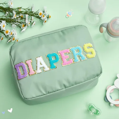 Vista 2 de Geetery Bolsa de pañales pequeña portátil de chenilla para pañales, toallitas, organizador de viaje, artículos esenciales para bebés, recién