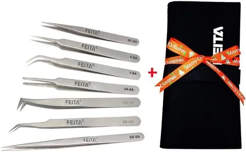 Vista 10 de FEITA Pinzas de extensión de pestañas de volumen, pinzas de precisión en forma de L curvadas en ángulo profesional para extensiones de pestañas 3D