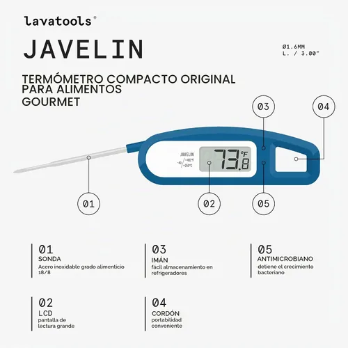 Vista 2 de Termómetro para carne digital instantáneo Javelin de Lavatools, Butter